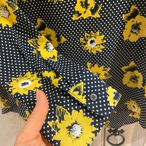 BR navy dot & yellow floral blouse - M